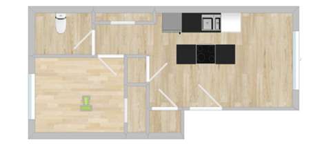 Floor plan for 1 bed, 1 bath, 500 sqft